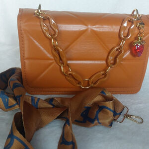 Brown & Soft as Butter Crossbody Bag, detectable chain,bag charm, & guitar strap